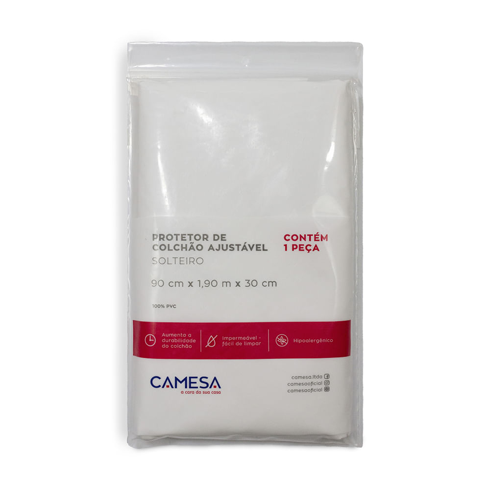 Protetor Colchão Solteiro Pvc Branco 90x190cm - Camesa