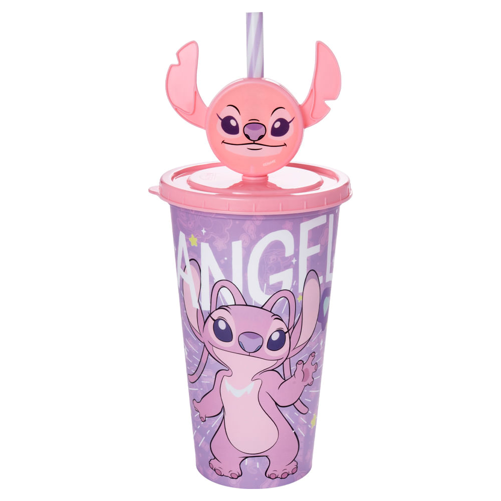 Copo Com Canudo Angel Plástico 500ml 18164 - Plasútil