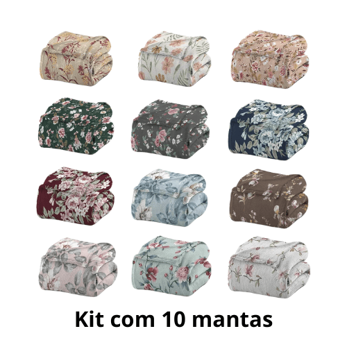 Kit 10 Manta Casal Outlet Estampa Floral Sortida 180x200cm 112623019999 - Camesa