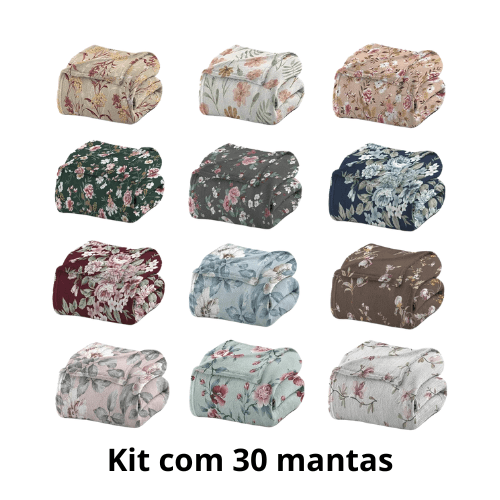 Kit 30  Manta Casal Estampa Floral Sortida 180x200cm - Camesa