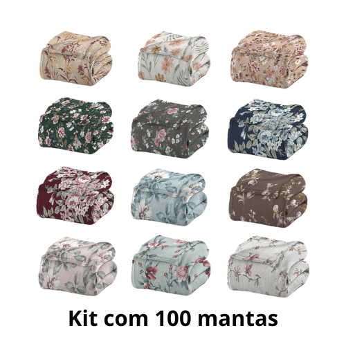 Kit 100 Manta Casal Estampa Floral Sortida 180x200cm - Camesa